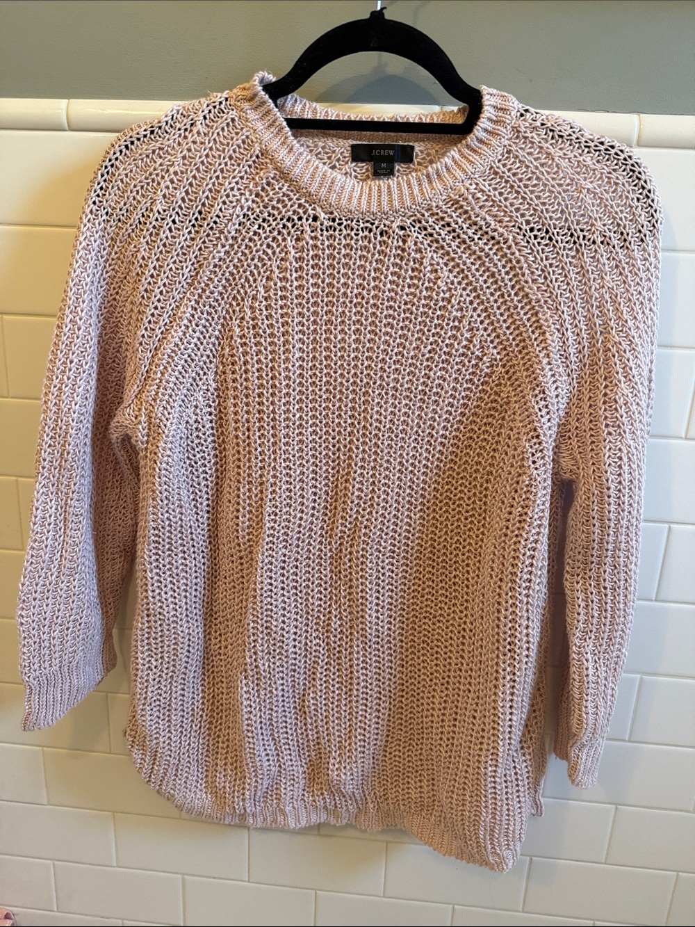 J. Crew Open-Knit Crewneck Sweater in Dusty Pink